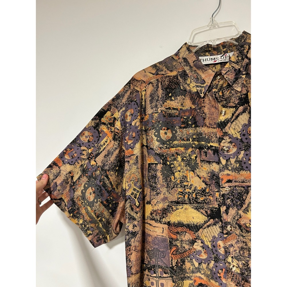Thums Up For Him Mens Large 100% Silk Abstract Paisley Button Down Shirt Vintage - Picture 2 of 8